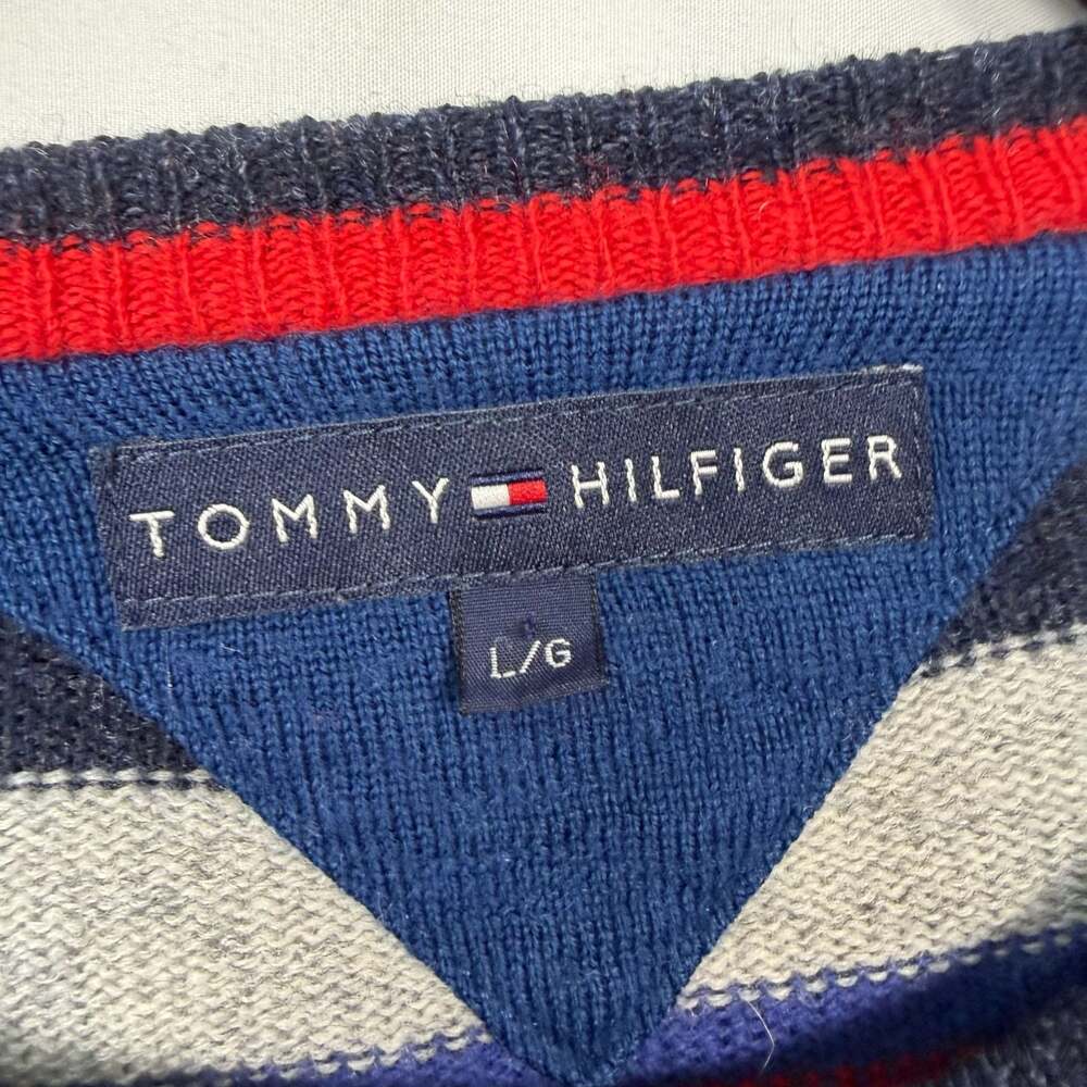 Tommy Hilfiger Men's Size Large Striped 100% Lambswool V-Neck Sweater - Picture 4 of 7